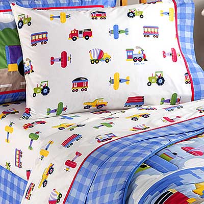  Bedding Queen on Kids Bedding Queen Sheet Set Of Trains  Planes   Trucks By Olive Kids